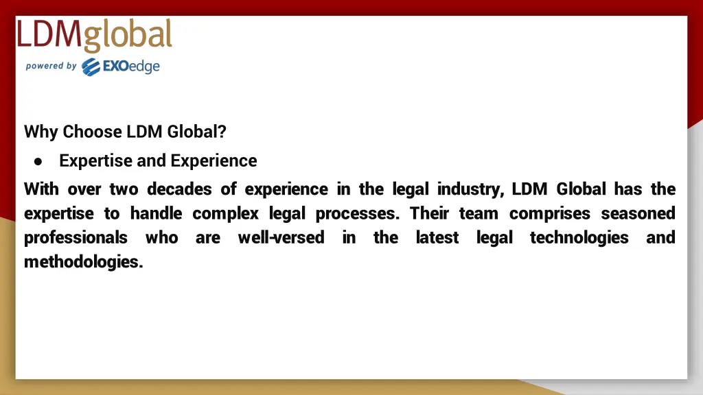 why choose ldm global expertise and experience