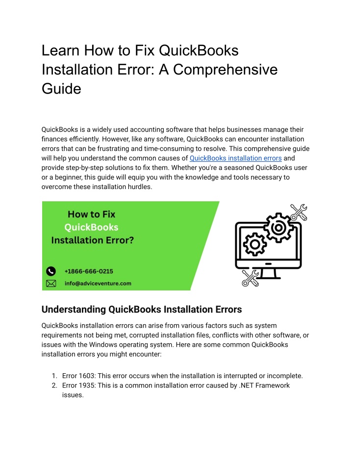 learn how to fix quickbooks installation error