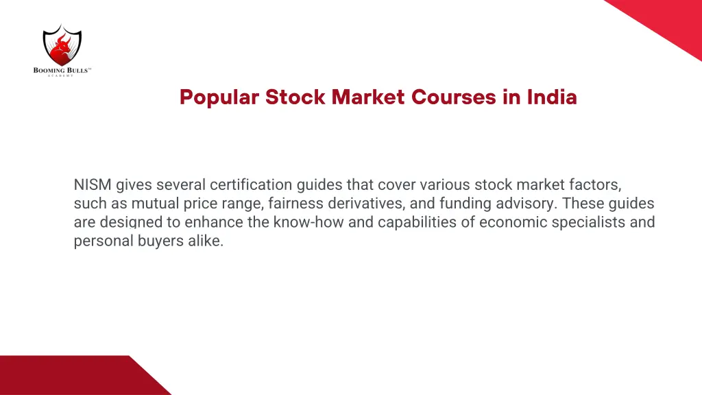 popular stock market courses in india