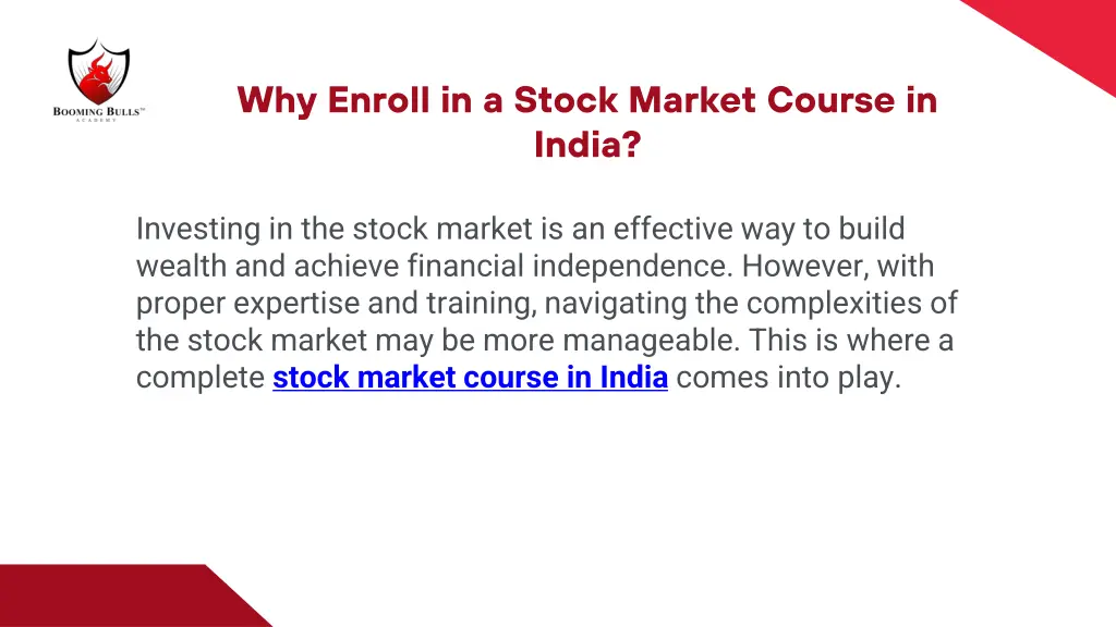 why enroll in a stock market course in india