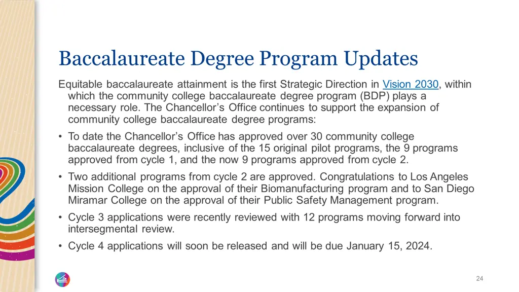 baccalaureate degree program updates 2