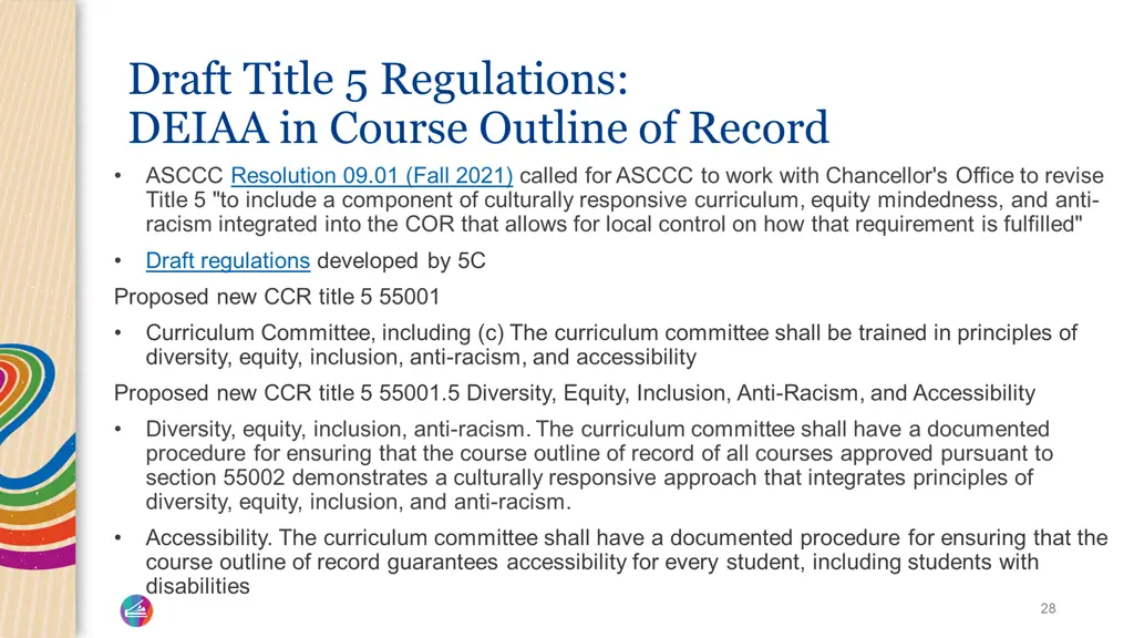 draft title 5 regulations deiaa in course outline