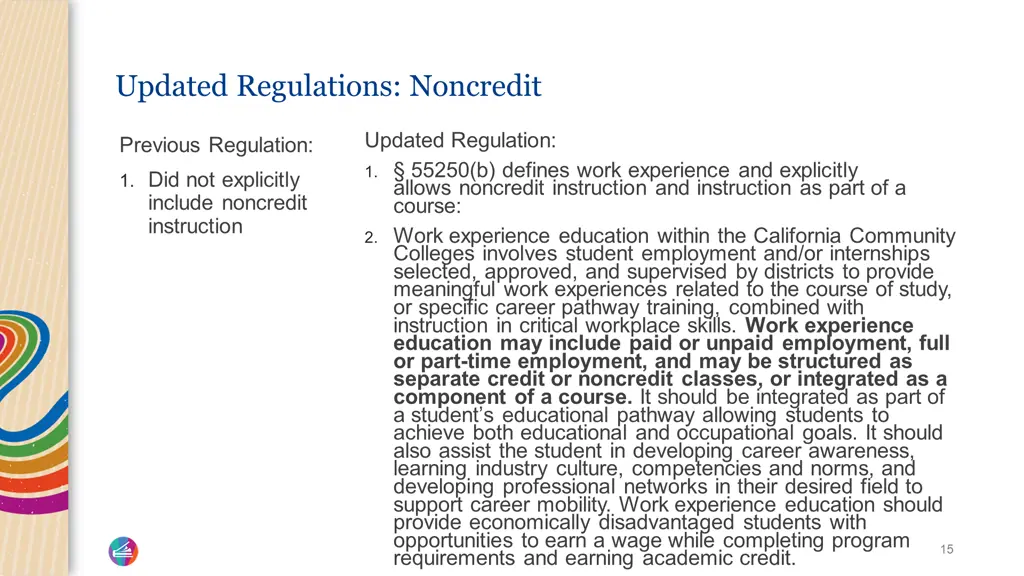 updated regulations noncredit