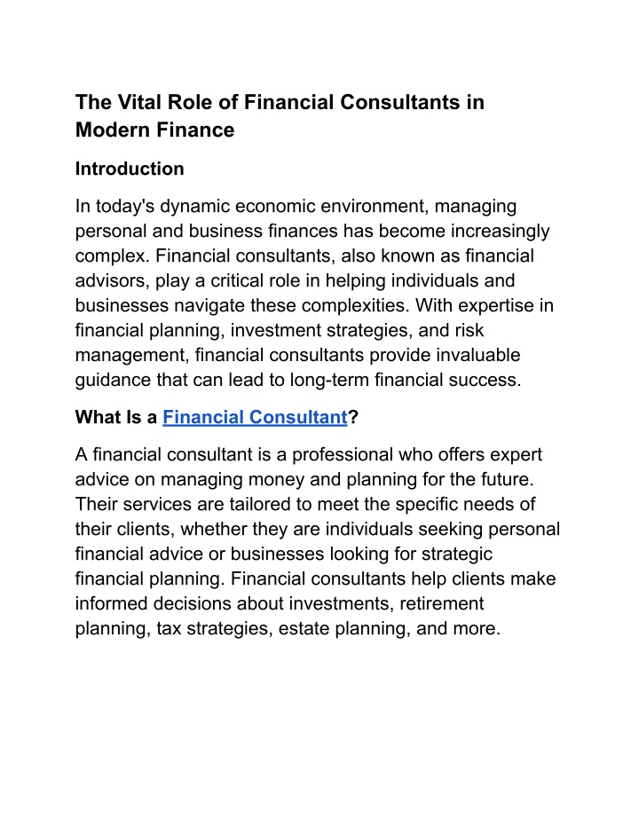 the vital role of financial consultants in modern