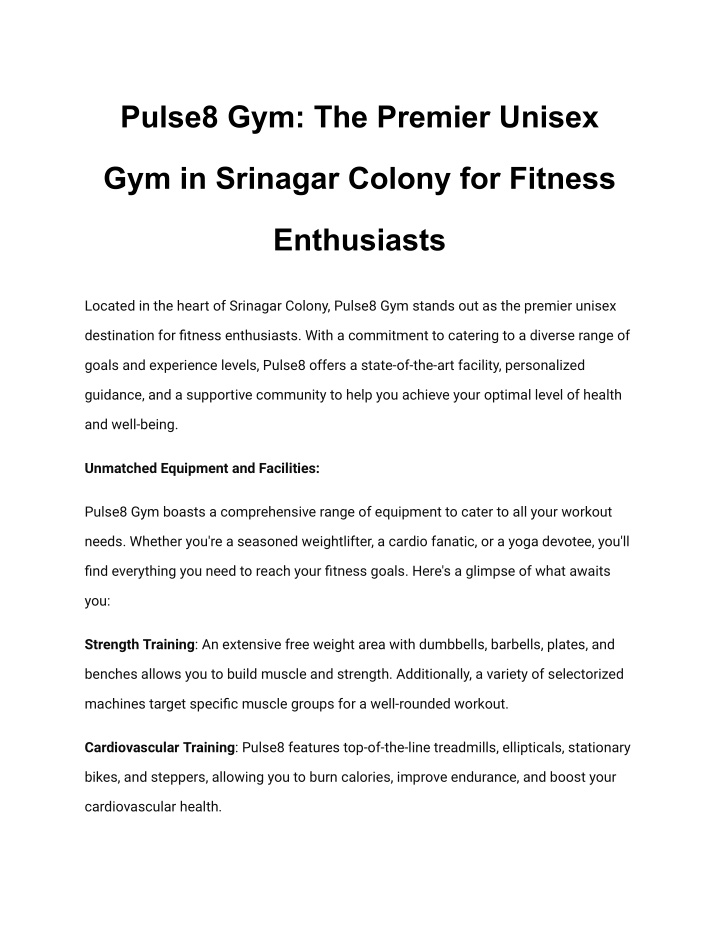 pulse8 gym the premier unisex