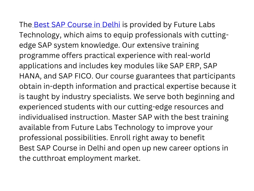 the best sap course in delhi is provided