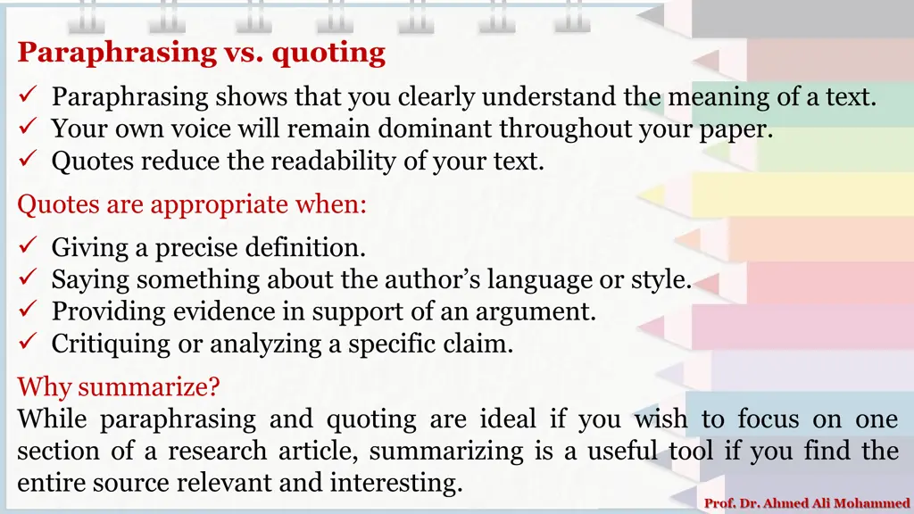 paraphrasing vs quoting paraphrasing shows that