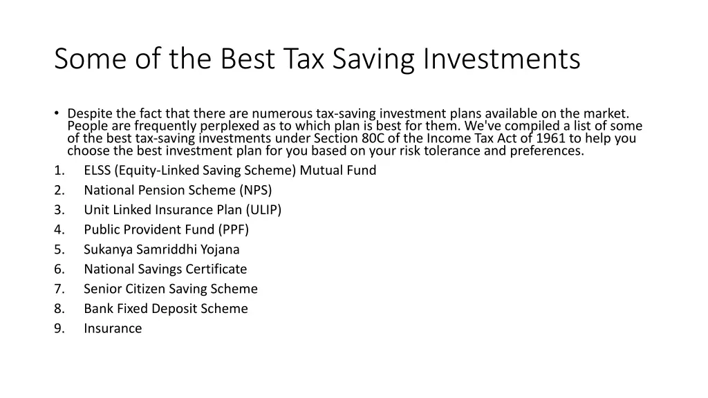 some of the best tax saving investments