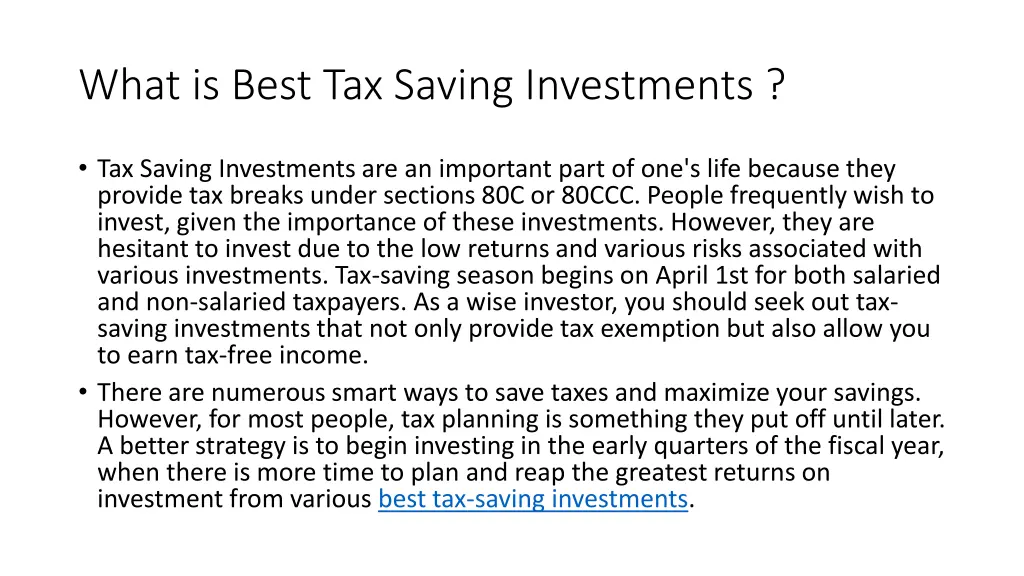 what is best tax saving investments