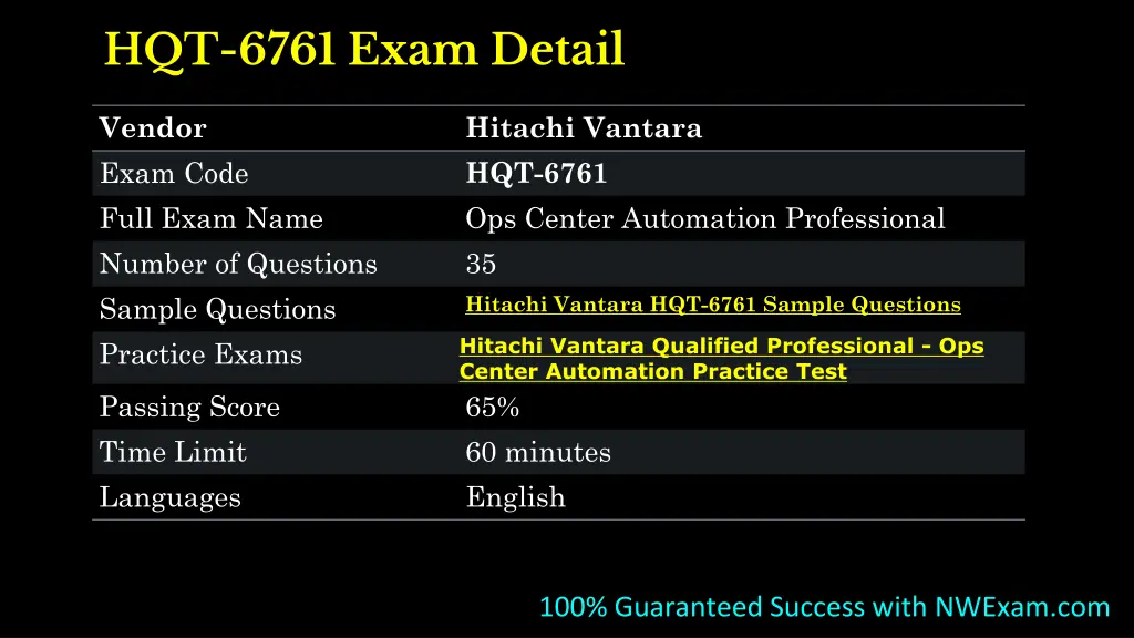 hqt 6761 exam detail