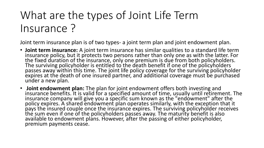 what are the types of joint life term insurance