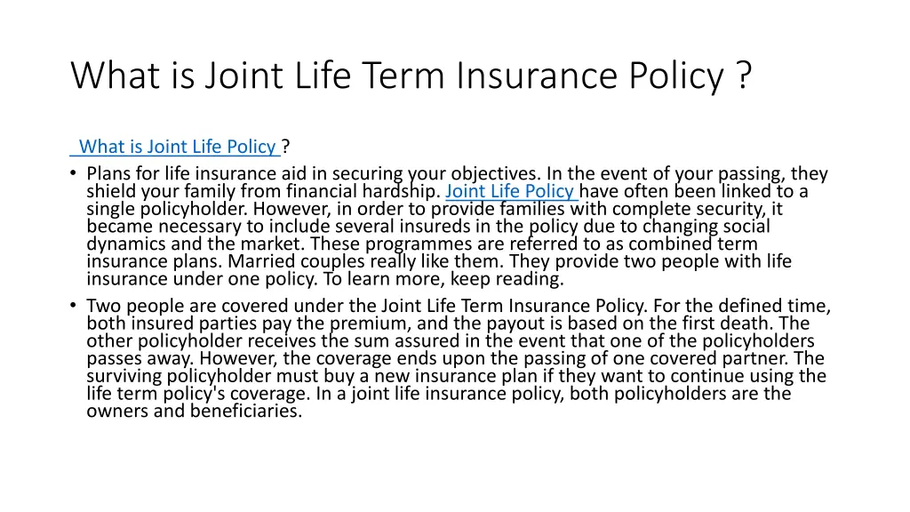 what is joint life term insurance policy