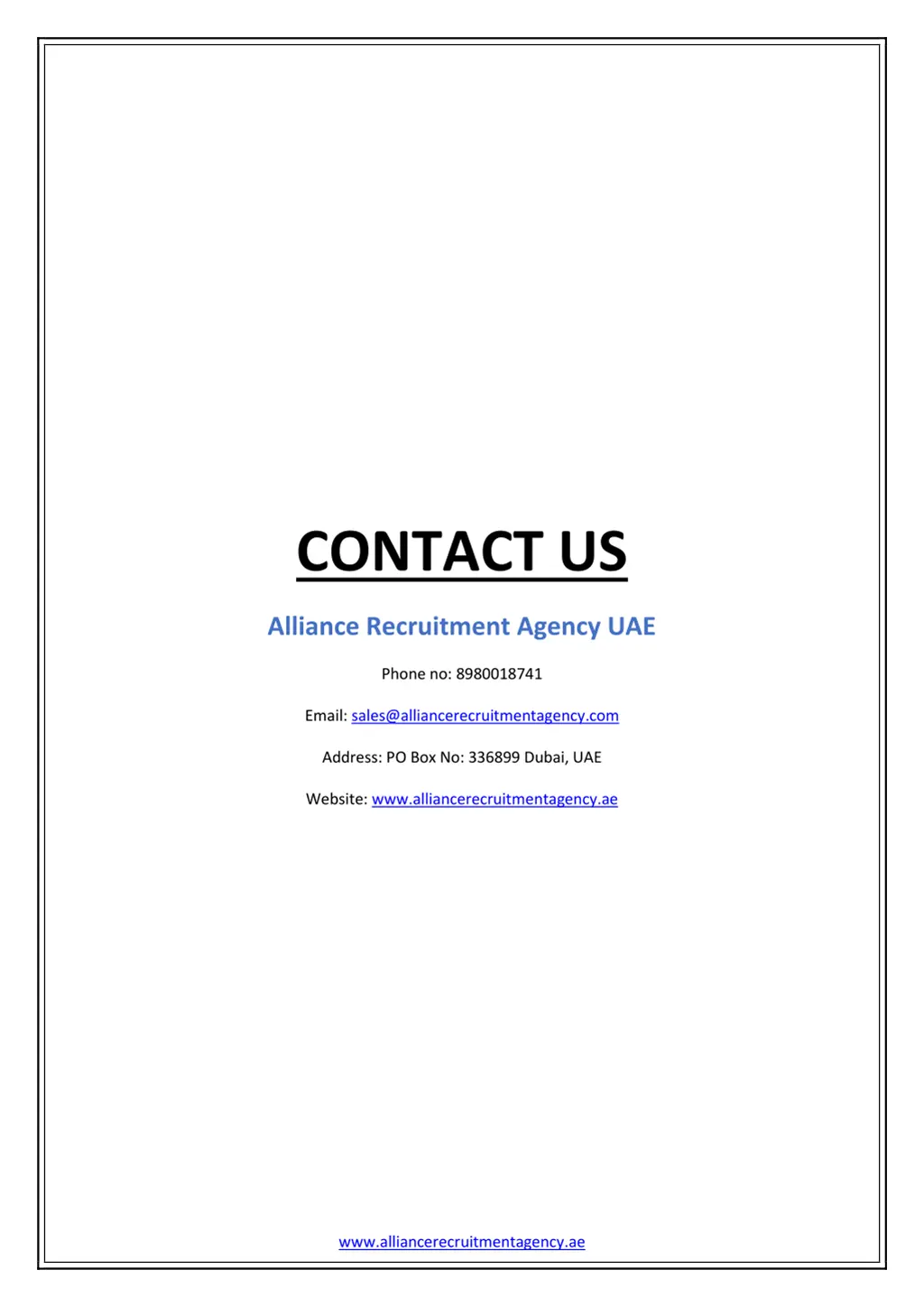 contact us alliance recruitment agency uae phone