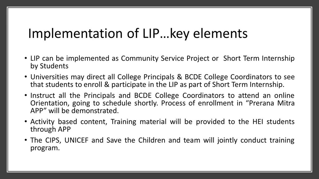 implementation of lip key elements