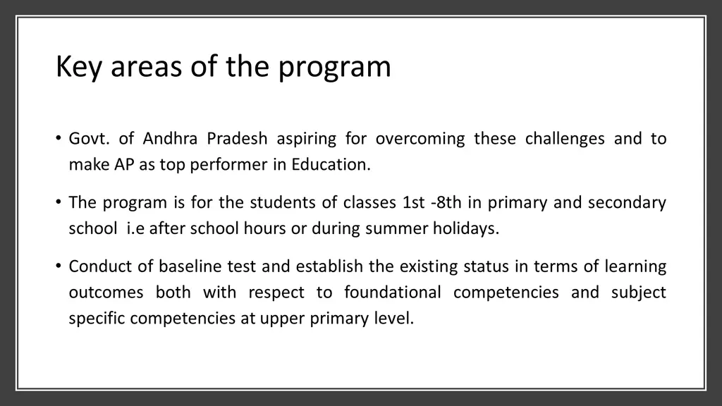 key areas of the program