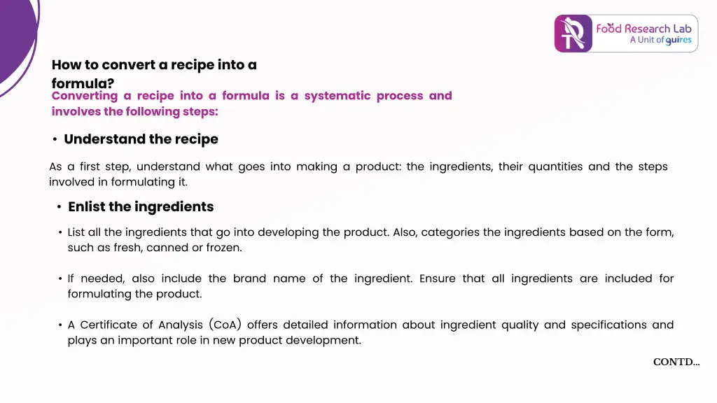 how to convert a recipe into a formula