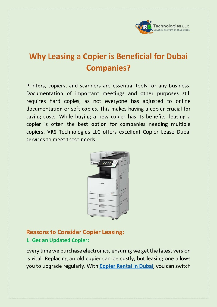 why leasing a copier is beneficial for dubai