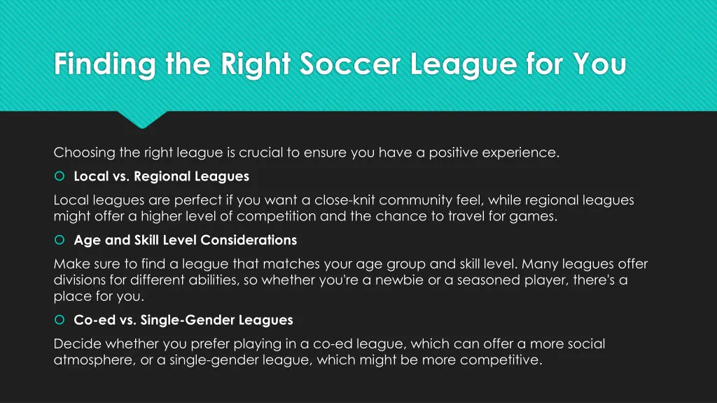 finding the right soccer league for you