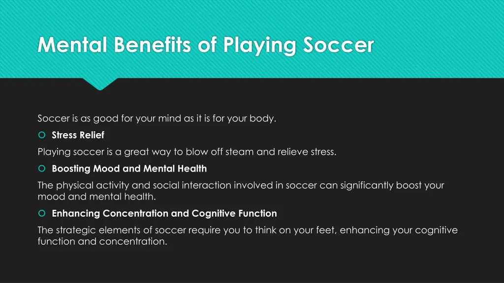 mental benefits of playing soccer