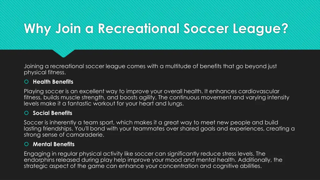 why join a recreational soccer league