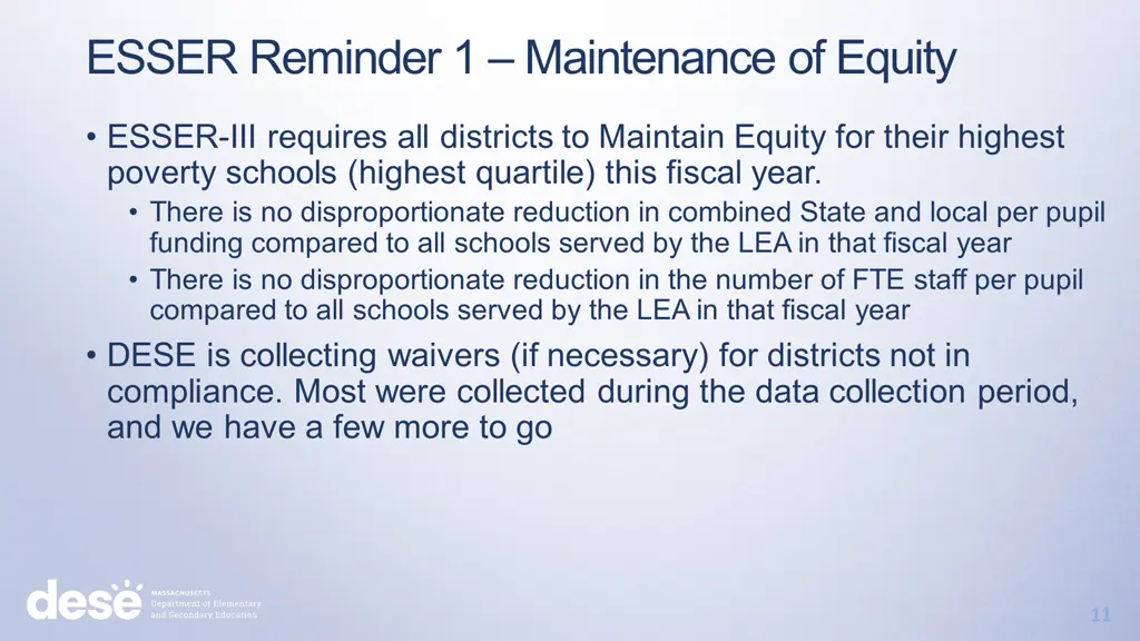 esser reminder 1 maintenance of equity