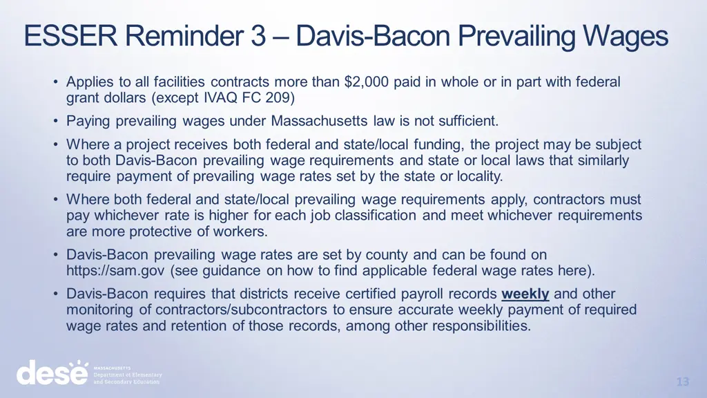 esser reminder 3 davis bacon prevailing wages