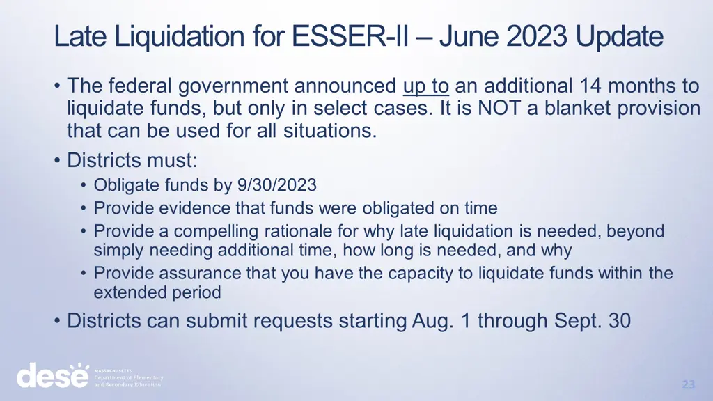 late liquidation for esser ii june 2023 update