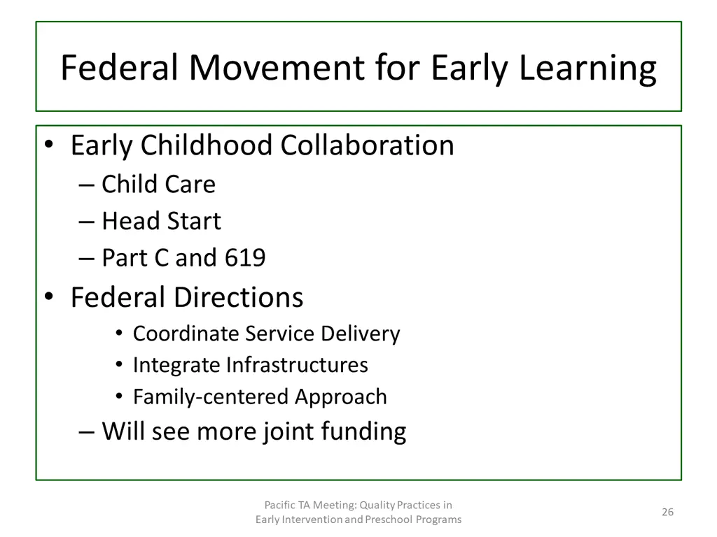 federal movement for early learning
