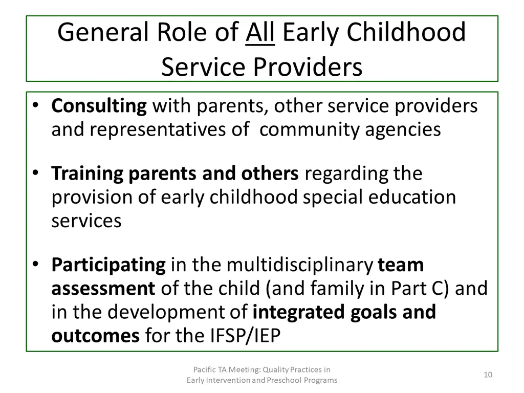 general role of all early childhood service