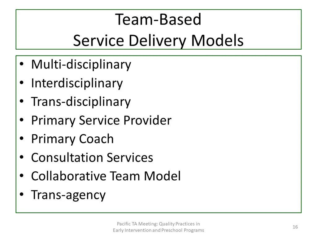 team based service delivery models multi