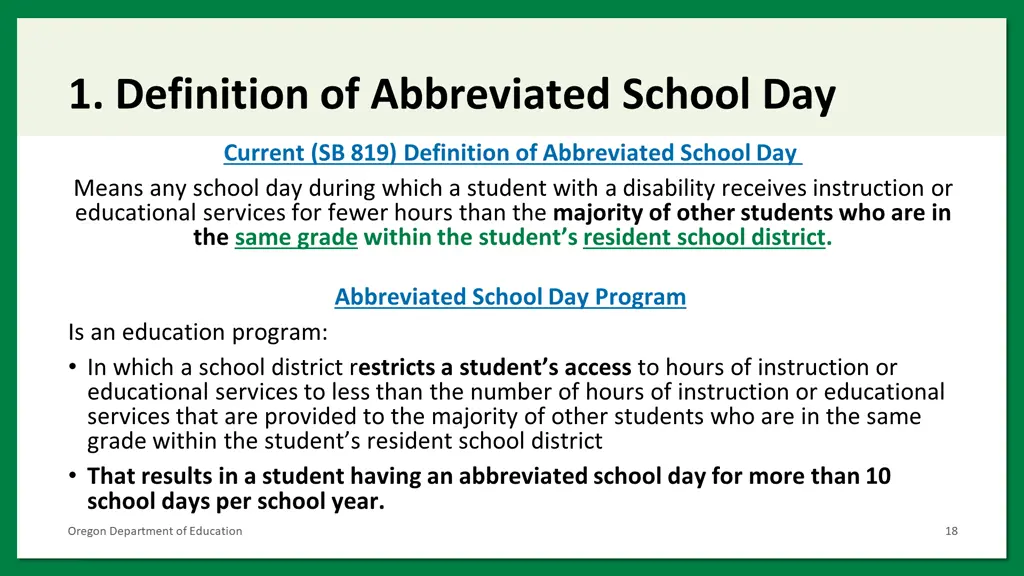 1 definition of abbreviated school day