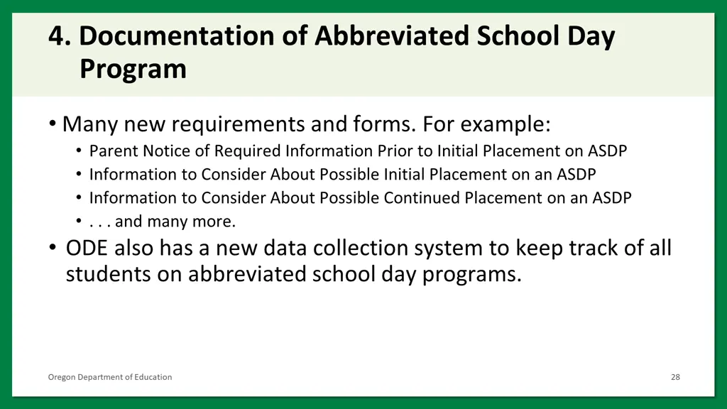 4 documentation of abbreviated school day program