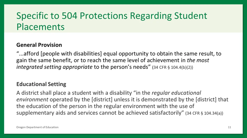 specific to 504 protections regarding student