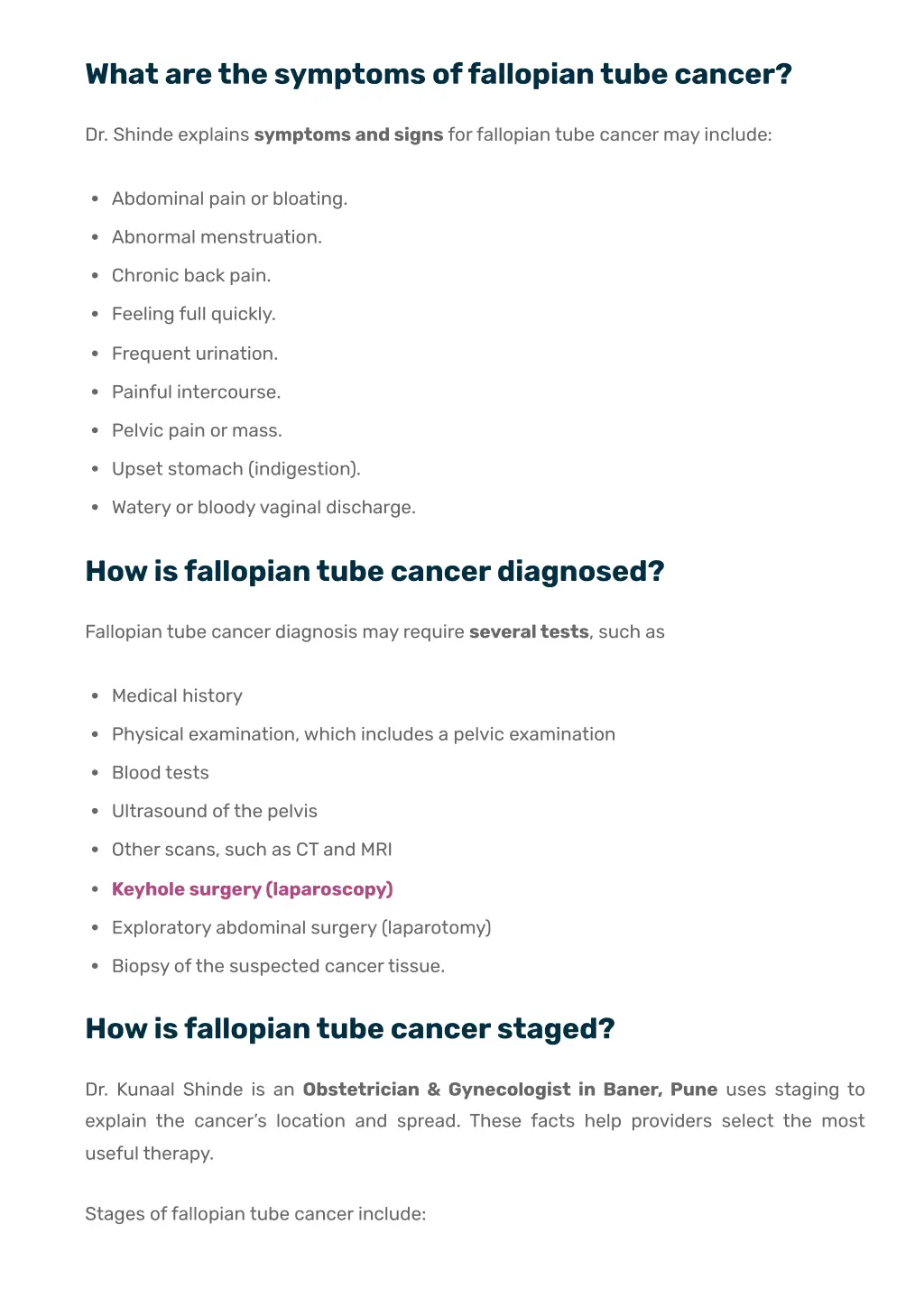 what are the symptoms of fallopian tube cancer