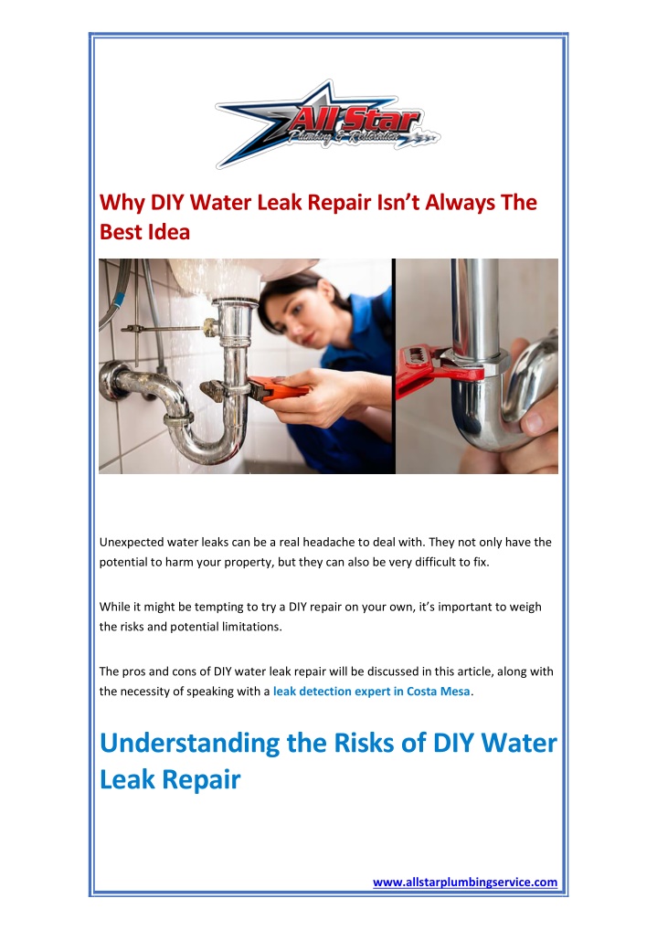 why diy water leak repair isn t always the best