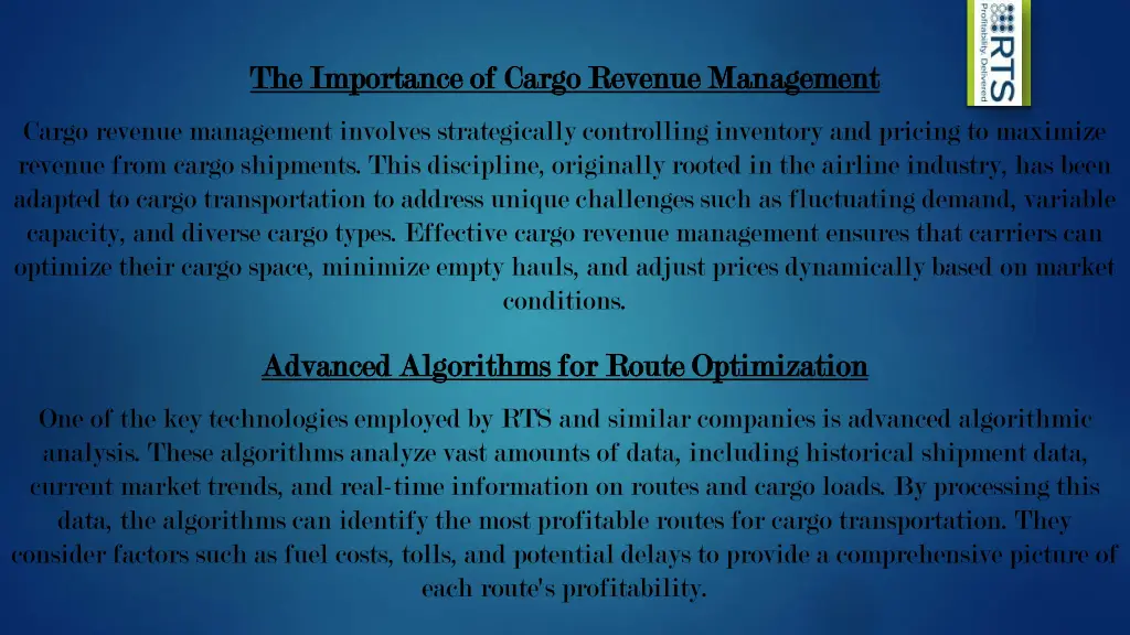 the importance of cargo revenue management