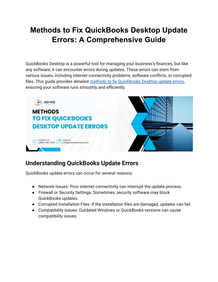 methods to fix quickbooks desktop update errors