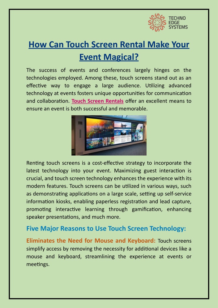 how can touch screen rental make your event