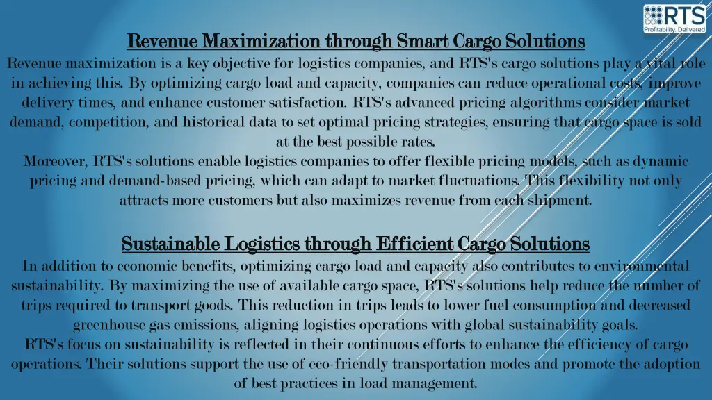 revenue maximization through smart cargo