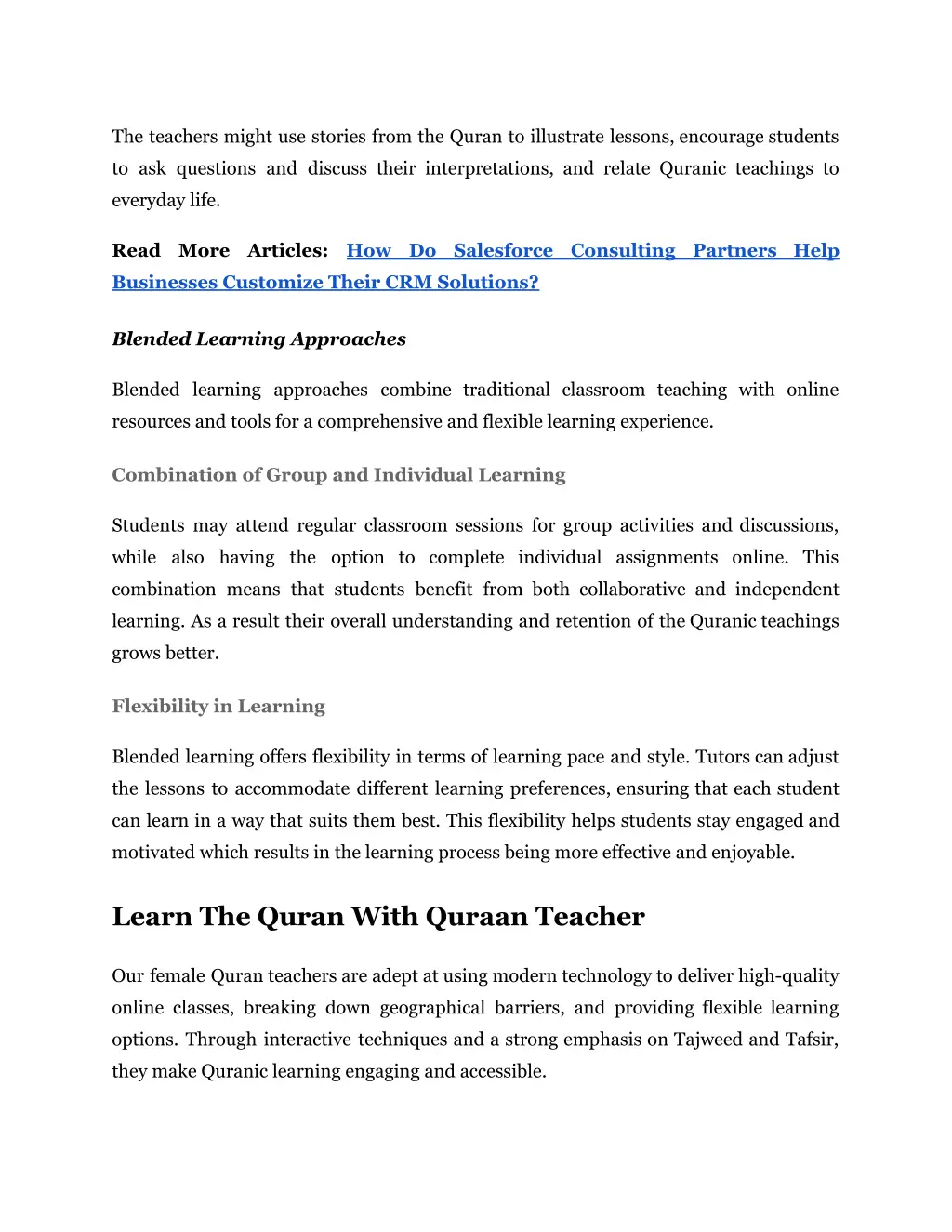 the teachers might use stories from the quran