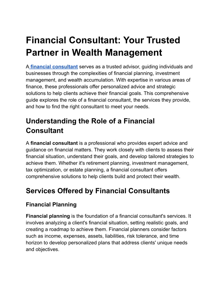 financial consultant your trusted partner