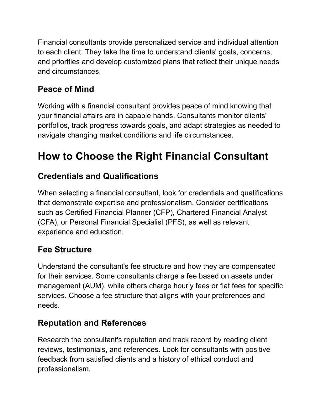 financial consultants provide personalized