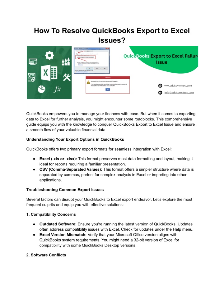 how to resolve quickbooks export to excel issues