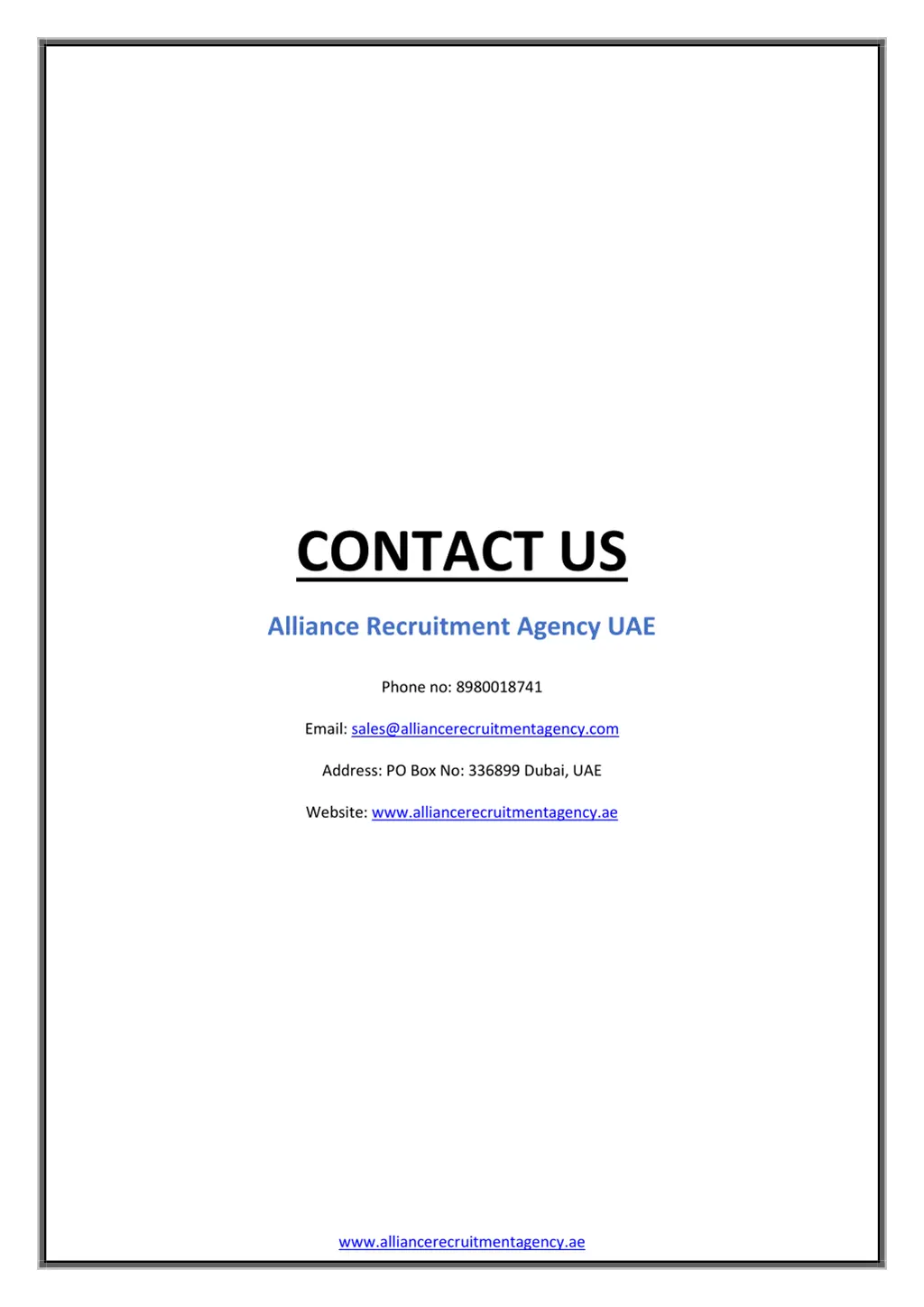 contact us alliance recruitment agency uae phone