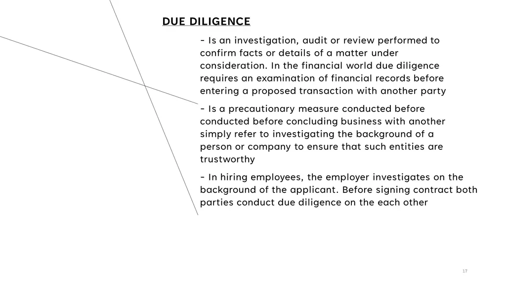 due diligence is an investigation audit or review