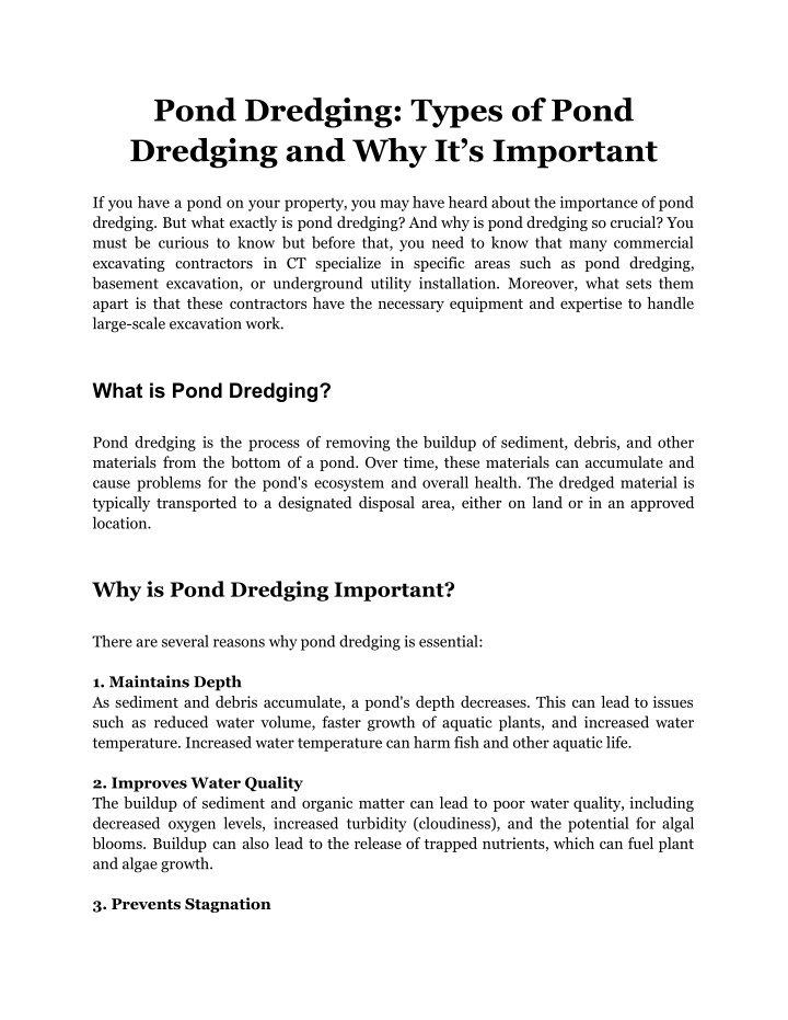 pond dredging types of pond dredging