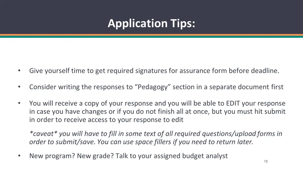 application tips