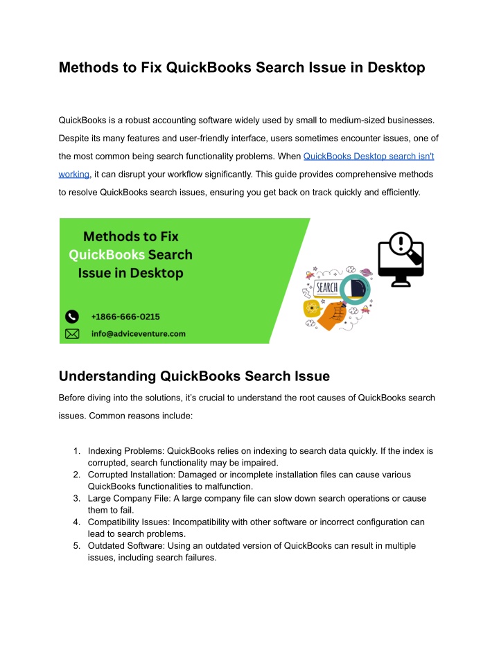 methods to fix quickbooks search issue in desktop