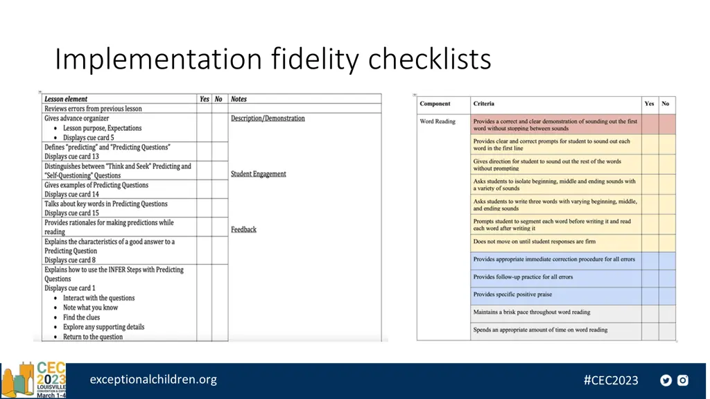 implementation fidelity checklists