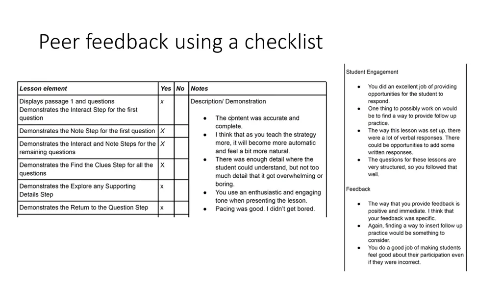 peer feedback using a checklist